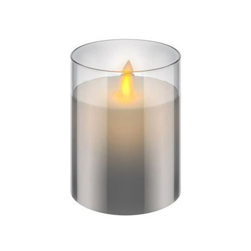 Goobay Battery-Operated 7.5x10cm LED Wax Candle in Glass - Grey