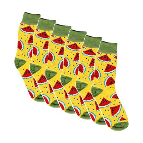 6PK Sock Wave Fun Colourful Pattern Crew Length Socks Mix C One Size Assorted