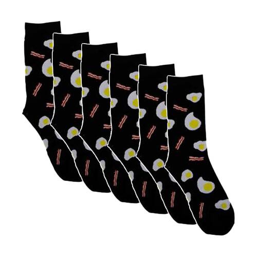 6PK Sock Wave Fun Colourful Pattern Crew Length Socks Mix E One Size Assorted