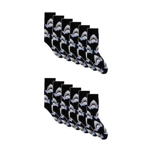 12PK Sock Wave Fun Colourful Pattern Crew Length Socks Mix H One Size Assorted