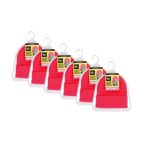 6PK Fixit Tools Ladies Knitted Work Beanie/Hat High Visability One Size Pink