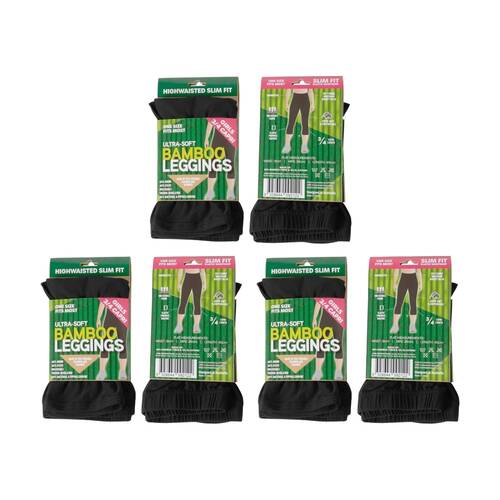 3PK Brazco Girls Bamboo Leggings 3/4 Length High Waist Slim Fit One Size