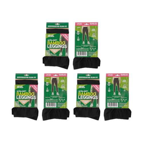 3PK Brazco Girls Bamboo Leggings Full Length High Waist Slim Fit One Size