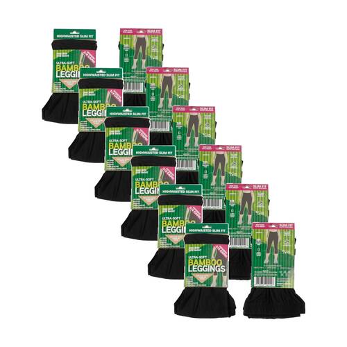 6PK Brazco Ladies Bamboo Leggings 3/4 Length High Waist Slim Fit One Size