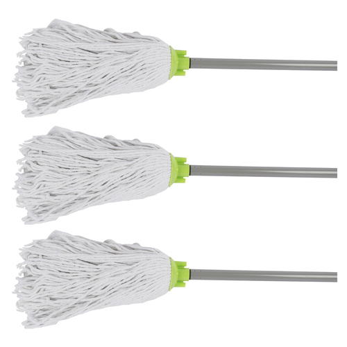 3x Ultimo Cotton Mop Extendable Green & Grey Assorted 1.5x7cm