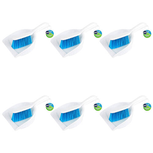 6x 2pc Kemasi Short Handle Dustpan and Brush Cleaning Set White/Blue