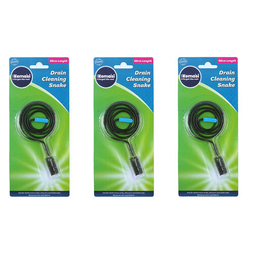 3PK Kemasi Flexible Kitchen/Bathroom Drain Cleaner Cable Snake 65cm Black