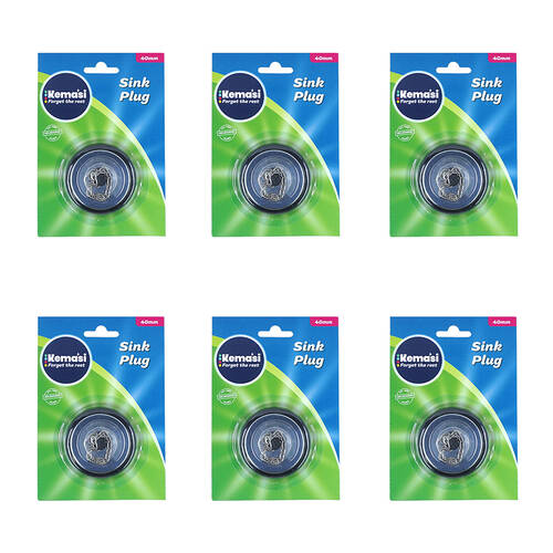 6PK Kemasi Kitchen/Bathroom Sink Plug Cover 4cm Black & Stainless Steel