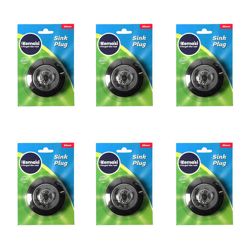 6PK Kemasi Kitchen/Bathroom Sink Plug Cover 5cm Black & Stainless Steel