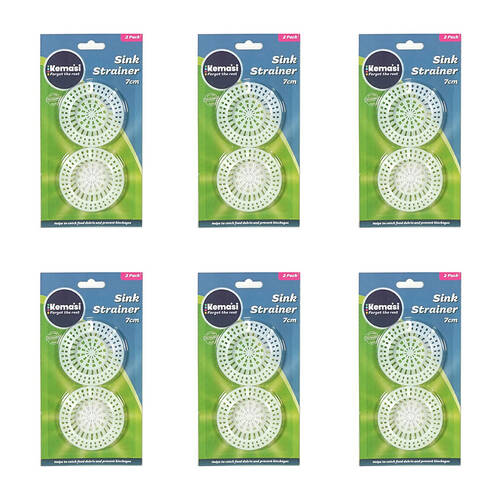 6x 2pc Kemasi Kitchen/Bathroom Sink/Drain Cover Strainer Set 7cm White