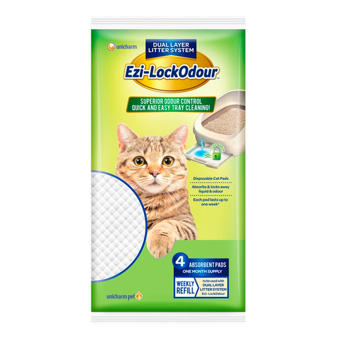 4PK Unicharm Ezi-Lockodour Absorbent Disposable Cat Pads f/ Dual Layer Litter System