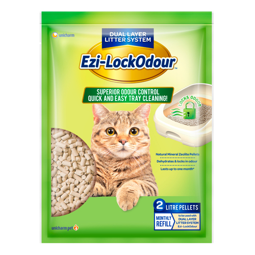 Unicharm Ezi-Lockodour Natural Mineral Zeolite Pellets 2kg f/ Dual Layer Cat Litter System