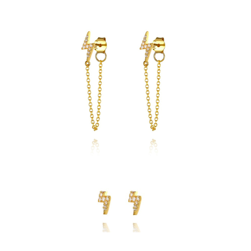 Culturesse Erma 30mm Lightning Stud/Chain Set - Gold Filled