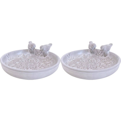 2PK LVD Concrete Bird Bath Tap Bowl Garden Decor 27x26cm - White