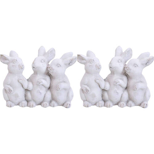 2PK LVD Concrete Bunny Chatter Sculpture Garden Decor 17.5x14.5cm - White
