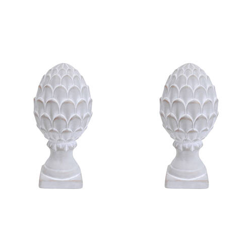 2PK LVD Concrete Acorn Sculpture Medium Home Decor 9.5x20cm - White