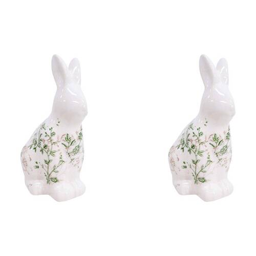 2PK LVD Ceramic Rabbit Figurine Home Decor 13x20.5cm - Evergreen
