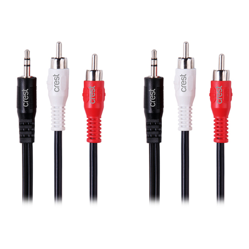 2PK Crest 3.5mm Male Stereo Audio Cable Plug To 2xRCA Connector