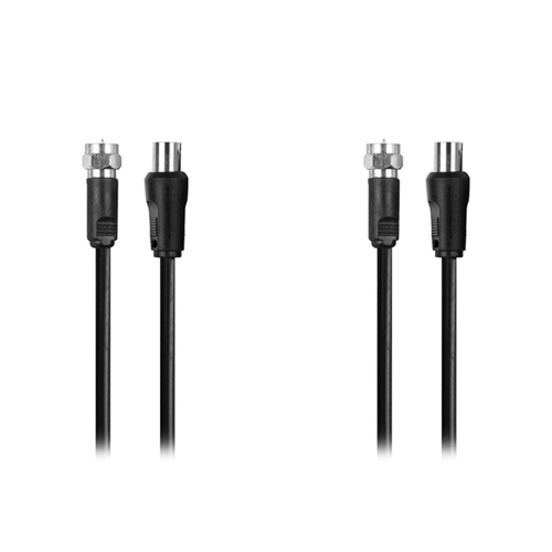 2PK Crest 2m Dual Shield Male To Female TV Antenna Cable - Black