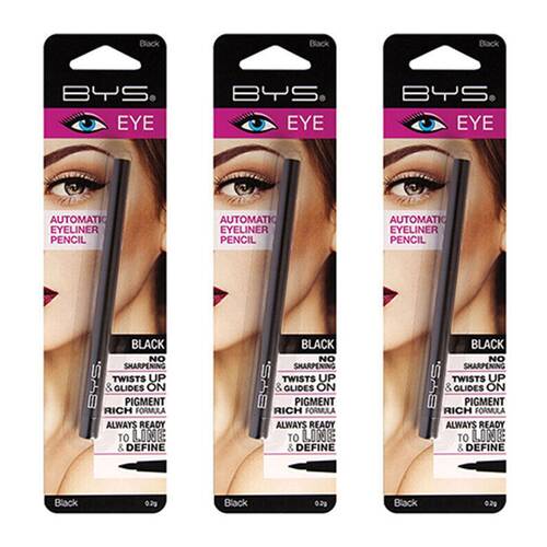 3PK BYS Automatic 0.2g Eyeliner Pencil Makeup Black