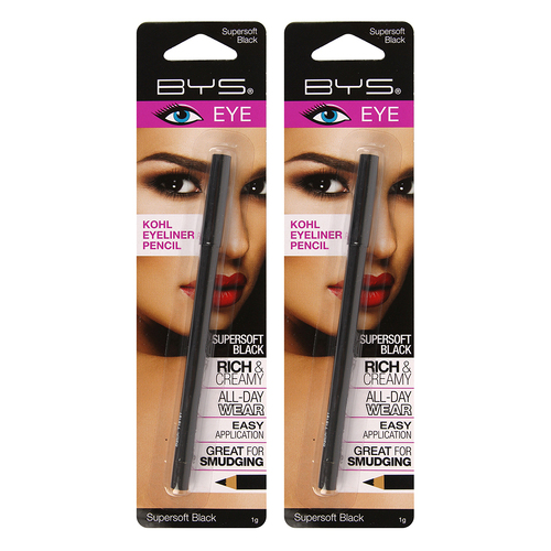 2PK BYS Kohl Eyeliner Pencil Softersoft All Day Wear Black 1g