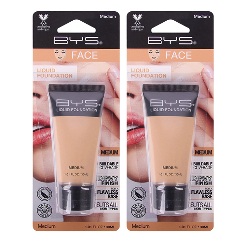 2PK BYS Tube  30mlLiquid Foundation Buildable Coverage Face Makeup - Medium
