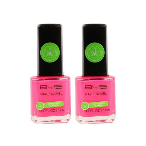 2PK BYS 14ml Nail Polish W/Cannabis Sativa Oil Pink