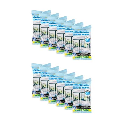12x 60PK EaziWipes Glass & Mirrors Surface Cleaning Wipes Jumbo Streak Free