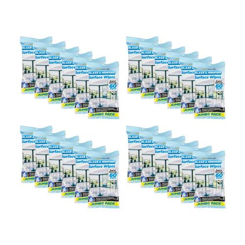 24x 60PK EaziWipes Glass & Mirrors Surface Cleaning Wipes Jumbo Streak Free