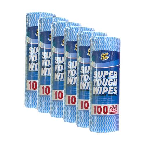 6x 100PK Quick N Clean Super Tough Heavy Duty Cleaning Wipes 30x33cm Assorted