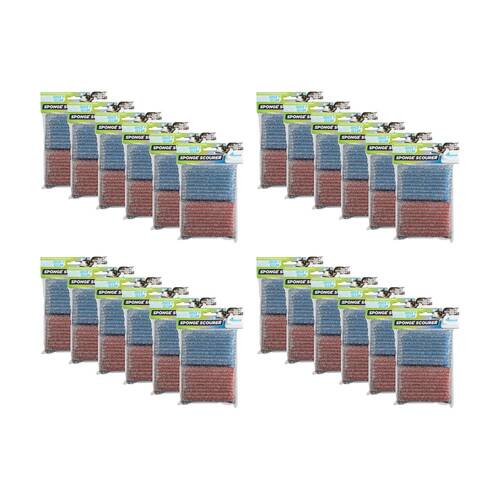 24x 4PK Quick N Clean Dishwasing Sponge Scourer Cleaning Tool Red/Blue