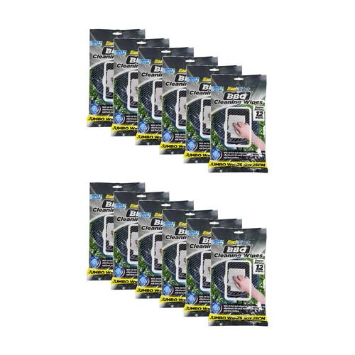 12x 12PK EaziWipes BBQ Cleaning Jumbo Wipes w/3D Dot Technology 30x25cm