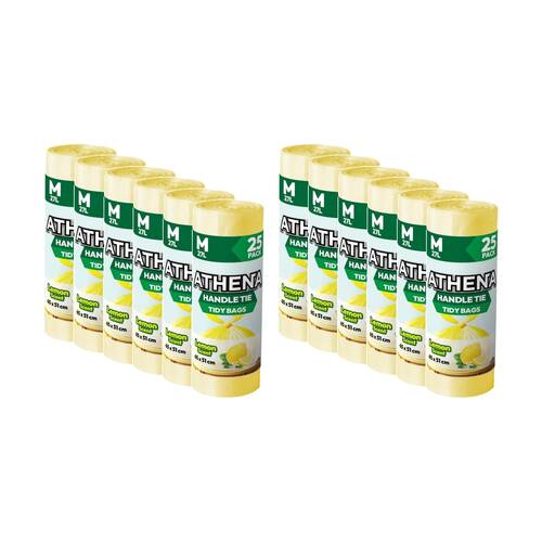 12x 25PK Athena Scented Garbage Tidy Bags w/ Handle Tie 27L 65x51cm Assorted