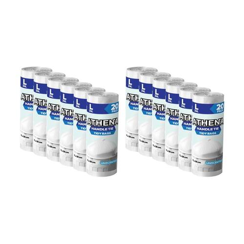 12x 20PK Athena Unscented Garbage Tidy Bags w/ Handle Tie White 35L 71x58cm
