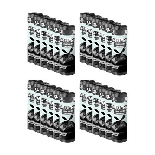 24x 15PK Athena Straight Cut Heavy Duty Garbage Bags Black 56L 80x70cm