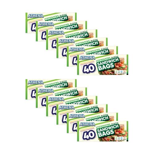 12x 40PK Athena Resealable Snap Lock Food Storage Sandwich Bags 18x16.5cm