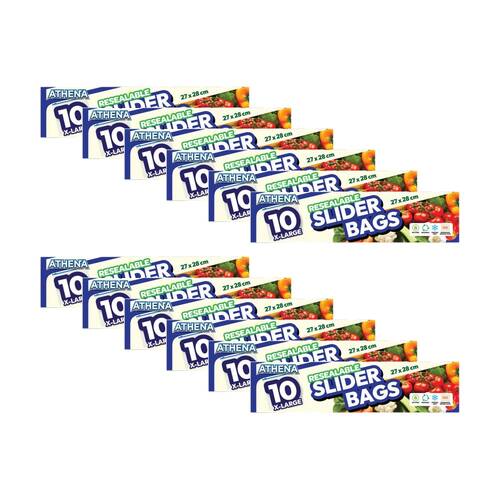 12x 10PK Athena Resealable Slide Lock Food Storage Slider Bags 27x28cm