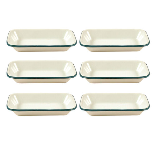 6x Urban Style Enamelware 14cm Pickle Tray w/ Green Rim - Cottage