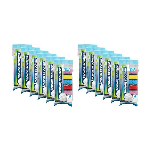 12x 6PK Quick N Clean Dishwashing Sponges w/Scourer Super Scubbing Multicolour