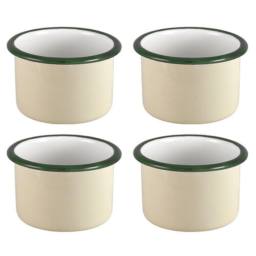 4x Urban Style Enamelware 7x4.5cm Ramekin w/ Green Rim - Cottage