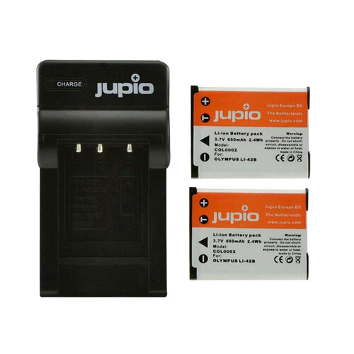 Jupio 2x Battery 650mAh & USB Single Charger For Olympus Li40B/D-Li63