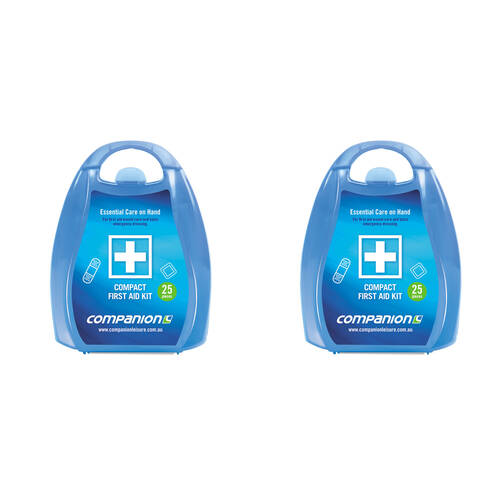 2x 25pc Companion Portable Compact First Aid Kit 13x13cm - Blue