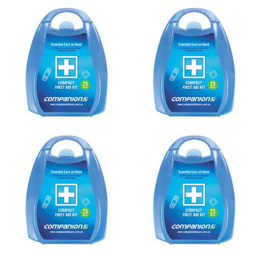 4x 25pc Companion Portable Compact First Aid Kit 13x13cm - Blue