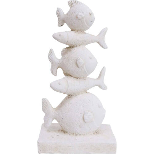 LVD Polyresin Rustic Fish Stack Sculpture 14x26cm - White