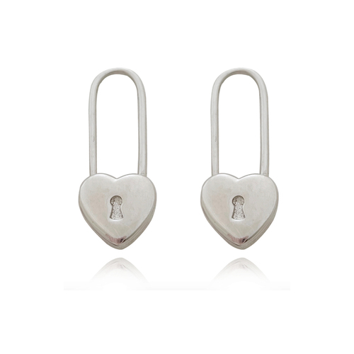 Culturesse Lark 19mm Love Heart Padlock Drop Earrings - Silver