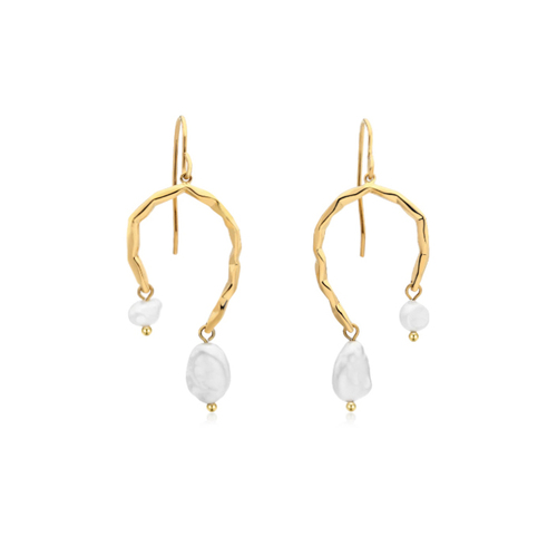 Culturesse Everleigh 50mm Gold Pearl Arch Drop Earrings