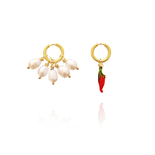 Culturesse Nayeli 33mm Pearl Chilli Mismatching Earrings For Pierced Ears - Coastal Shine