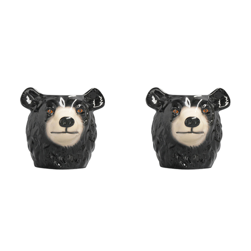2PK White Moose Ceramic Planter Pot Bear Home Decor - Black