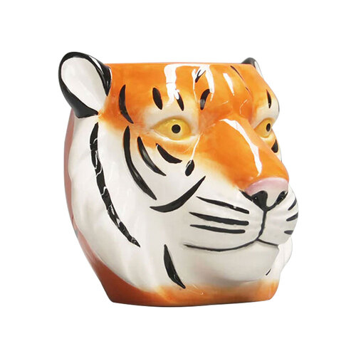 White Moose Ceramic Planter Pot Tiger Home Decor - Orange