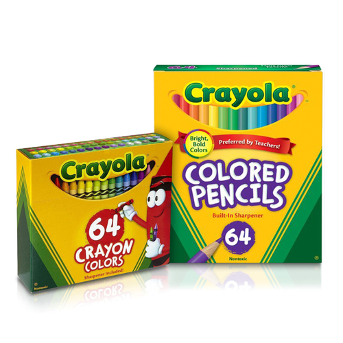 Crayola 64 Twin Pack Coloured Pencils & Crayons Set